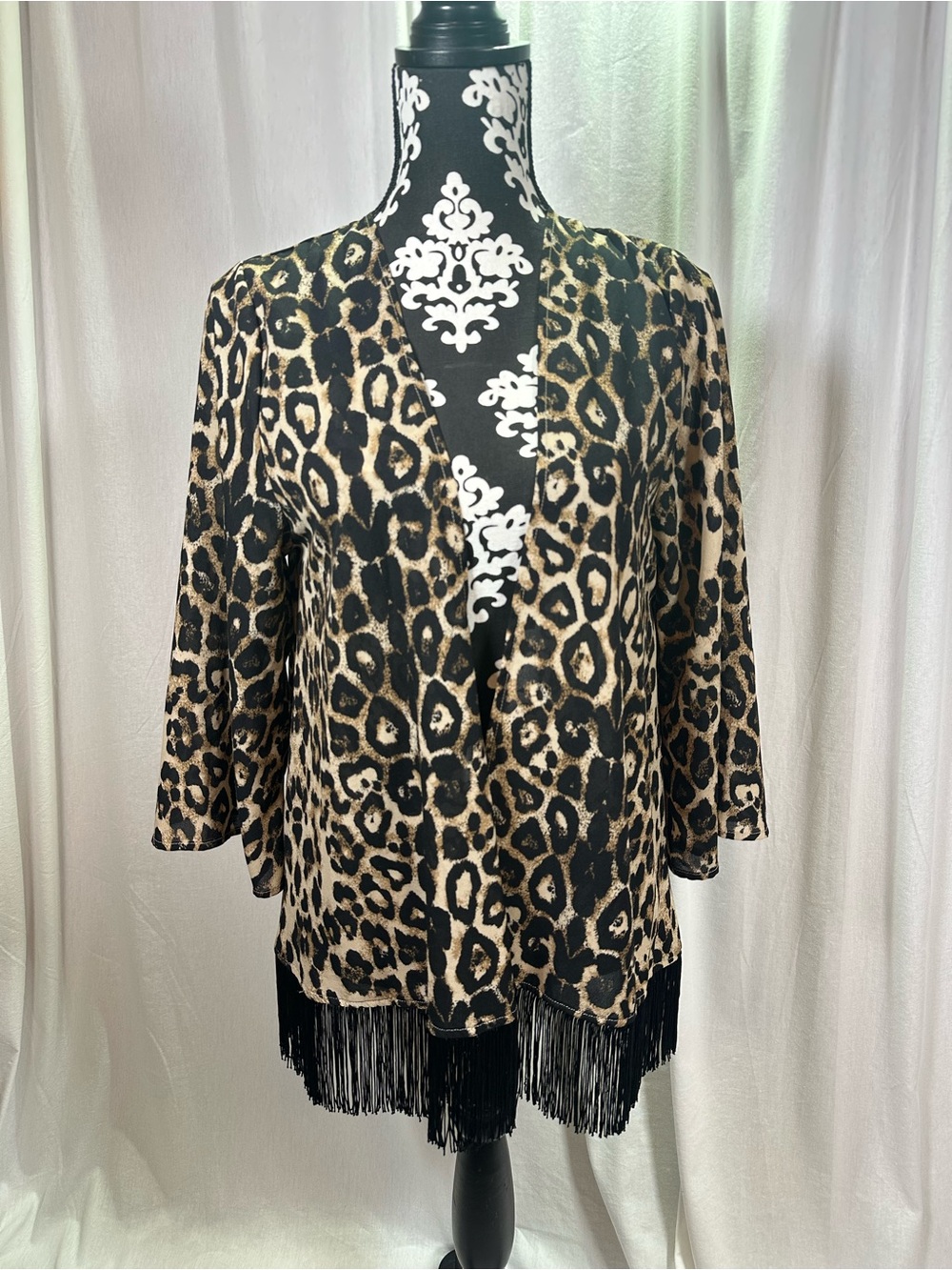 Black and Tan Leopard-Print Kimono or Coverup